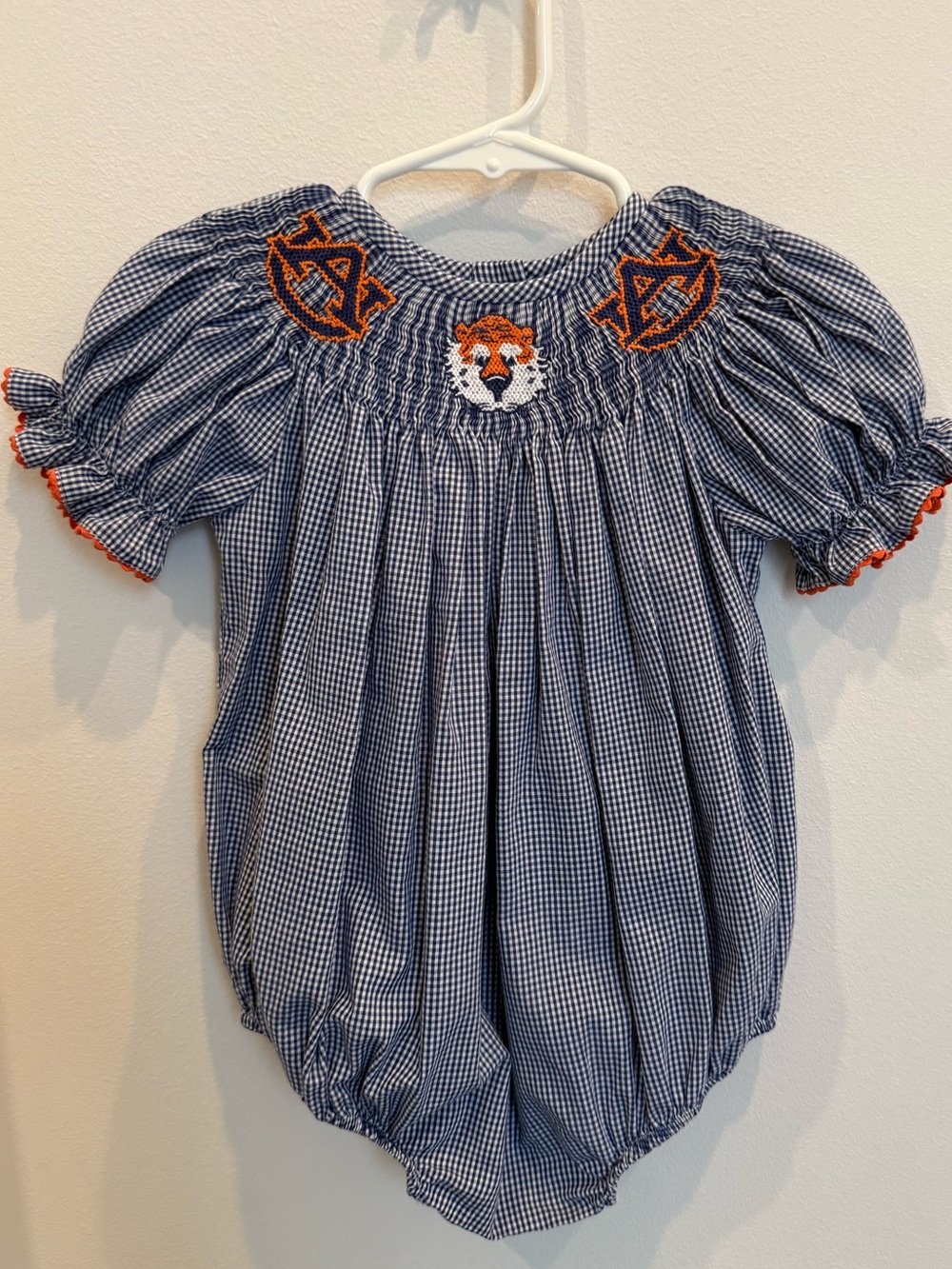 Vive La Fete Auburn Tigers Smocked Gingham Bubble 18M